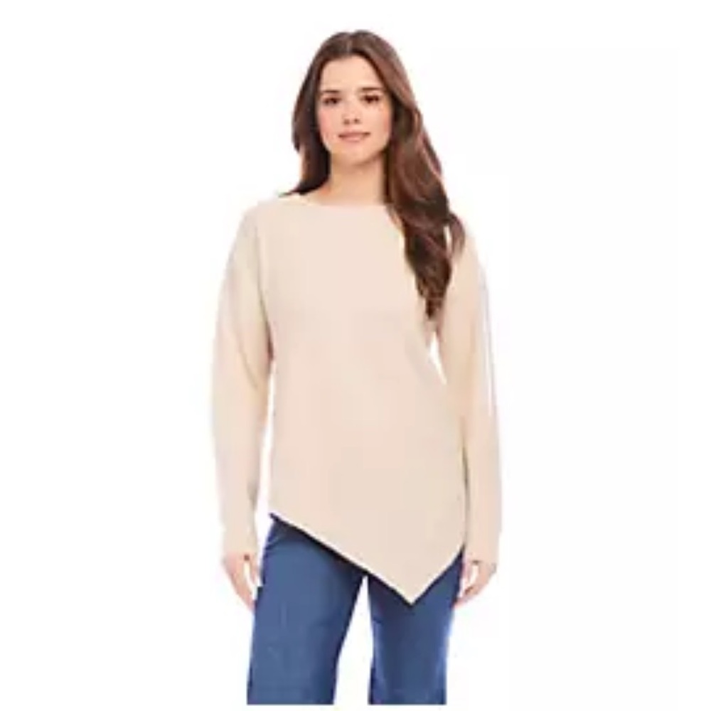 Karen Kane Cream Crew Neck Sweater Asymmetrical Hem